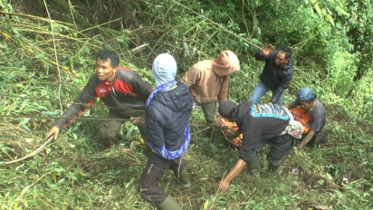 Diduga Sopir Mengantuk, Sebuah Mobil Pick Up Jatuh ke Jurang Sedalam 150 Meter