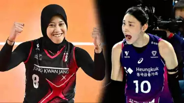 Kolase foto Megawati Hangestri dan Ratu Voli Korea, Kim Yeon-koung.