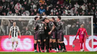 Pemain Empoli Merayakan Gol ke Gawang Juventus di Coppa Italia