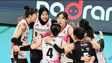 Megawati Hangestri bersama Red Sparks saat melawan GS Caltex.