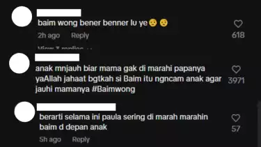 Komentar netizen terhadap Baim Wong yang disebut membuat anaknya takut bertemu Paula Verhoeven