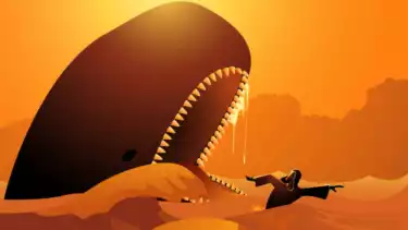 Ilustrasi ikan paus menelan Nabi Yunus AS