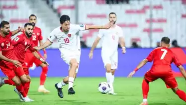 Timnas Indonesia saat melawan Bahrain.