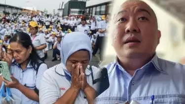 Kolase foto ribuan buruh Sritex yang di-PHK dan Bos Sritex Iwan Lukminto.