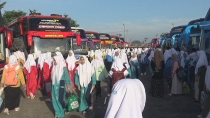 Ribuan Santri Tebuireng Mudik Bersama dengan 67 Bus ke Sejumlah Daerah di Jawa dan Sumatera