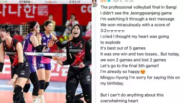 Seungkwan SEVENTEEN terharu Red Sparks kalahkan Pink Spiders