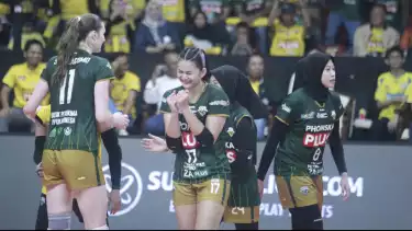 Megawati Hangestri saat debut bersama Gresik Petrokimia di final four Proliga 2025 seri Solo.