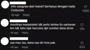 Komentar netizen terkait asal-usul dana yang digunakan Hercules untuk bersedekah