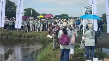 Suasana tanam mangrove Alumni ITB 1980 di desa Sedari Karawang.