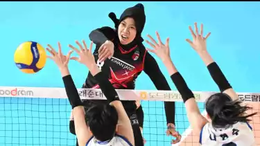 Megawati Hangestri Pertiwi saat masih berseragam Red Sparks dan menghadapi Hyundai Hillstate.