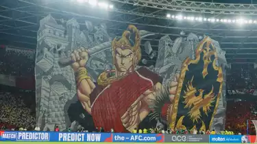 Koreografi dari suporter Indonesia yang terilhami dari Bima Sakti yang menghancurkan Tembok China