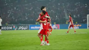 Pemain Timnas Indonesia Beckham Putra merayakan kemenangan skuad Garuda 1-0 dari China