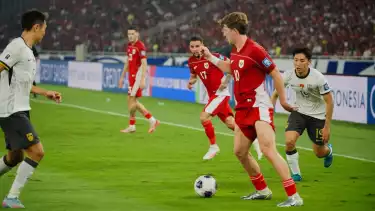 Timnas Indonesia saat melawan China di Jakarta, Kamis (5/6).