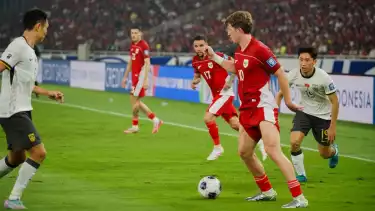 Timnas Indonesia saat melawan China di Jakarta, Kamis (5/6).