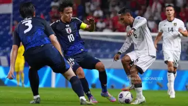 Gelandang serang Timnas Indonesia, Beckham Putra saat melawan Jepang, Selasa (10/6).