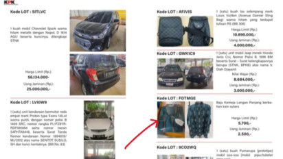 Lelang KPK, Baju Sutra Senilai Rp5.700 Terjual Rp5,7 Juta