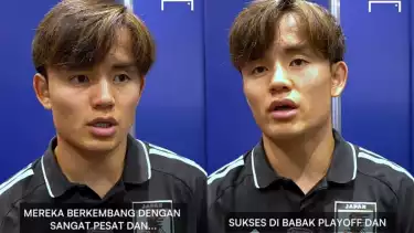 Kapten Timnas Jepang, Takefusa Kubo, usai pertandingan melawan Indonesia di matchday terakhir putaran ketiga Kualifikasi Piala Dunia 2026.