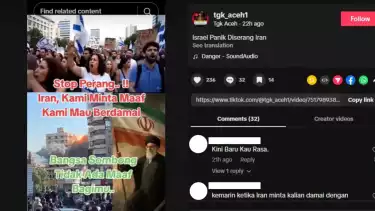 Video yang diunggah akun TikTok soal warga Israel yang berdemo minta maaf ke Iran