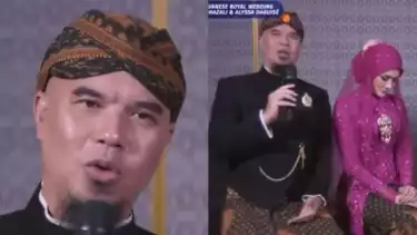 Momen Ahmad Dhani dan Mulan Jameela di acara ngunduh mantu Al Ghazali