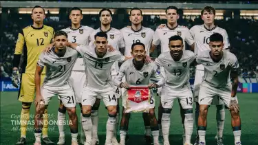 Skuad Timnas Indonesia di Kualifikasi Piala Dunia 2026 saat melawan Jepang.