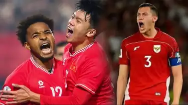 Pemain naturalisasi Vietnam Nguyen Xuan Son (kiri) dan Jay Idzes, pemain keturunan Timnas Indonesia.