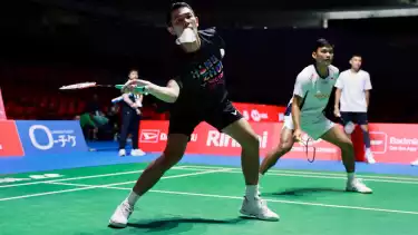 Pasangan baru ganda putra Indonesia, Fajar Alfian/Muhammad Shohibul Fikri jelang Japan Open 2025.