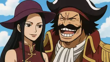 Ilustrasi karakter Shakuyaku dan Gol D Roger di manga One Piece