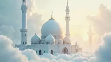 Ilustrasi masjid di atas awan