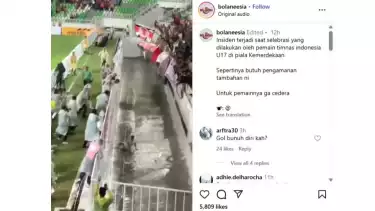 Pemain Timnas Indonesia U-17 Mierza Firjatullah terjatuh