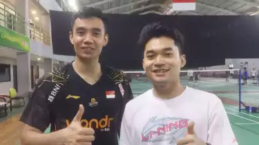 Ganda putra Indonesia Leo Rolly Carnando (kanan)/Bagas Maulana (kiri)