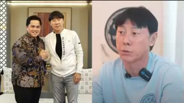 Mantan pelatih Timnas Indonesia Shin Tae-yong dan Ketum PSSI Erick Thohir