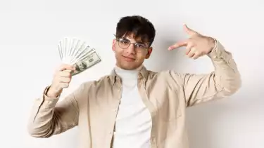 Ilustrasi laki-laki memegang uang