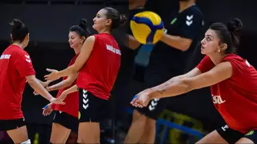 Rekan setim Megawati Hangestri, Deniz Emrelli sedang latihan.