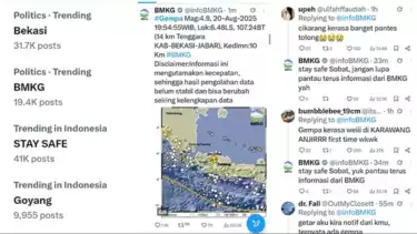 Gempa mengguncang Bekasi, dirasakan oleh netizen di media sosial X