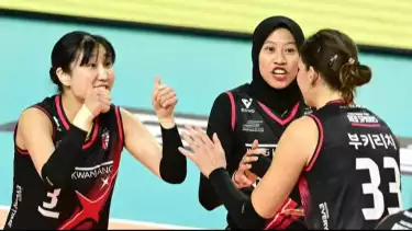 Megawati Hangestri, Yeum Hye-seon dan Vanja Bukilic saat di Red Sparks