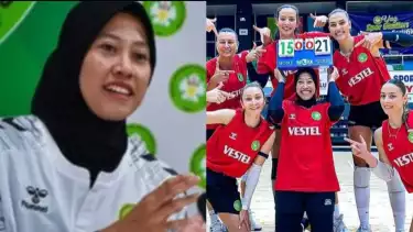 Megawati Hangestri bersama rekan setimnya di Manisa BBSK