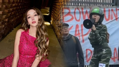 Gunakan Helm Ojol, Lucinta Luna Berdiri Tegak Depan Gedung DPR RI Ikut Orasi Bersama Massa, Netizen: Aura STM-nya Keluar