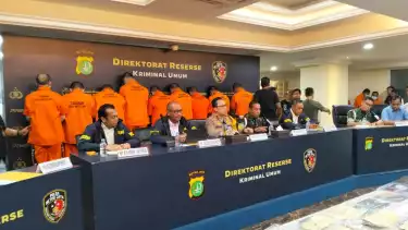 Konferensi pers kasus penculikan-pembunuhan Kacab BRI Cempaka Putih, Selasa (16/9/2025)