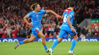 Marcos Llorente rayakan gol Atletico Madrid ke gawang Liverpool