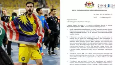 Surat dari Jabatan Pendaftaran Negara Malaysia soal pemain naturalisasi Timnas Malaysia