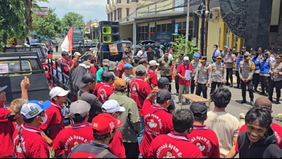 Sering Didatangi Oknum APH, Puluhan Peternak Ayam Protes Lepaskan Sejumlah Ayam di Mako Polres Lamongan