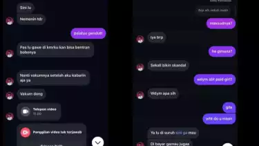 Tangkapan layar chat mesum yang diduga dikirim Hokky Caraka kepada seorang wanita