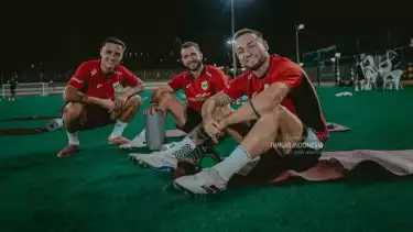 Pemain Timnas Indonesia Marc Klok, Jordi Amat, dan Eliano Reijnders.