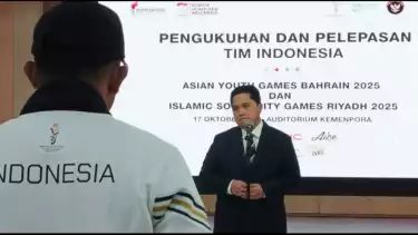 Menteri Pemuda dan Olahraga, Erick Thohir, di Pengukuhan dan Pelepasan Kontingen Indonesia pada The 3rd Asian Youth Games Bahrain 2025