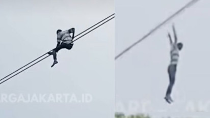 Viral Pria Bergelantungan di Kabel Udara Jaksel, Kapolsek: Cari Perhatian