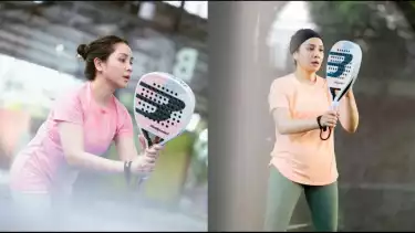 Nagita Slavina menggunaka raket pedel merek Bullpadel