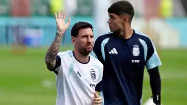 Lionel Messi dalam latihan Timnas Argentina