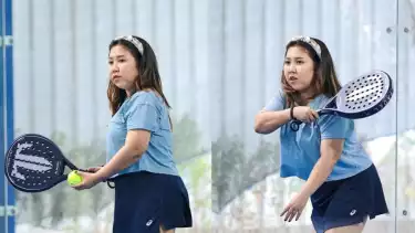 Kiky Saputri menggunakan raket padel merek Tactical Padel Prime Line El Mago