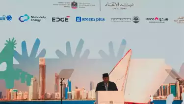 Menteri Koordinator Bidang Perekonomian Airlangga Hartarto di perayaan Hari Nasional UEA ke-54 di Jakarta, Kamis (27/11/2025) malam.