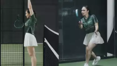 Wulan Guritno saat berolahraga padel